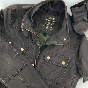 J Crew Relaxed‎ Boyfriend Field Jacket Khaki Utility Snap Button Women S Canvas